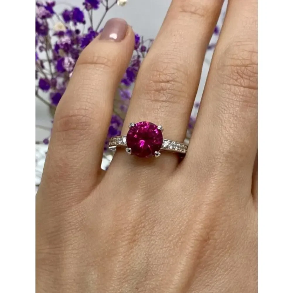 925 Sterling Silver Pink Topaz & CZ Ring Size 7